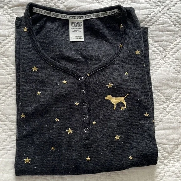 victoria's secret pink i've been good gray nightgown gold stars print Sz XS - Picture 8 of 8